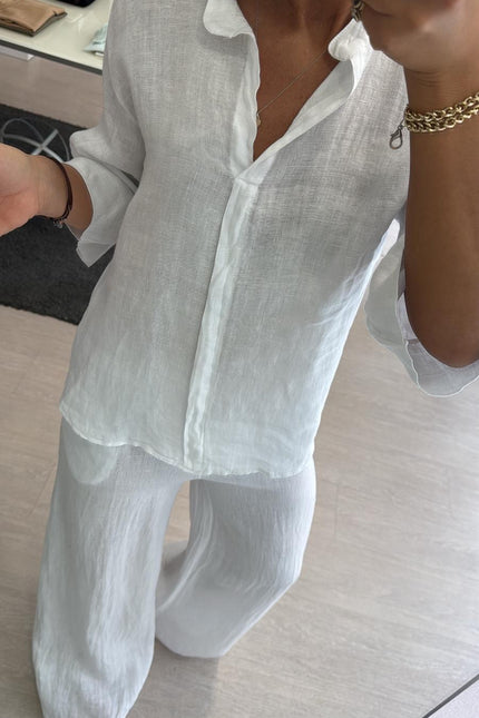 Camicia coreana in lino bianca sl