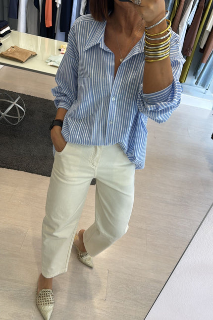 Camicia oversize a righe bianca azzurra cc