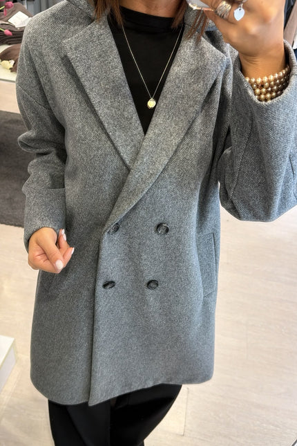 Cappotto Doppiopetto Grigio Melange Ak