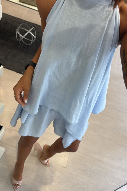 Camicia asimmetrica lino e viscosa celeste kk