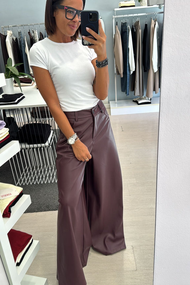 Pantalone ecopelle bordeaux