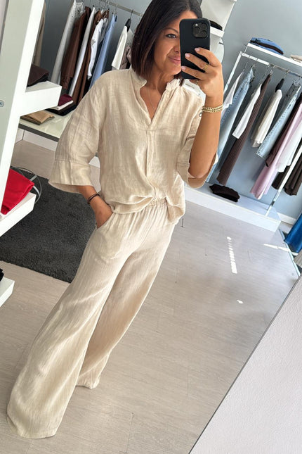 Camicia coreana in lino sabbia sl