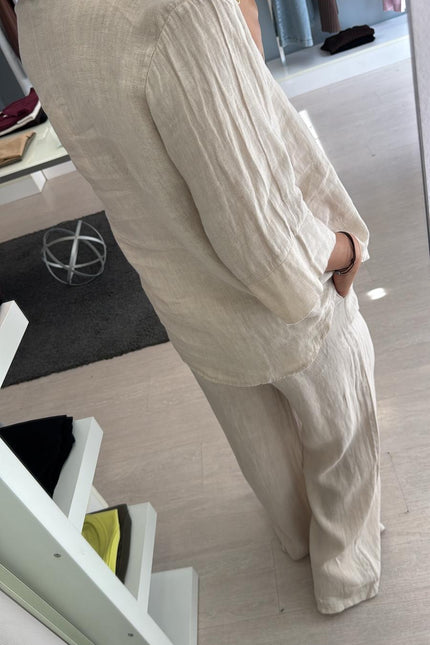 Camicia coreana in lino sabbia sl
