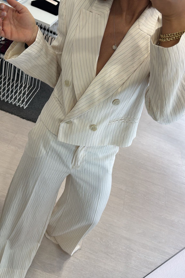 Giacca crop completo ecru gessato