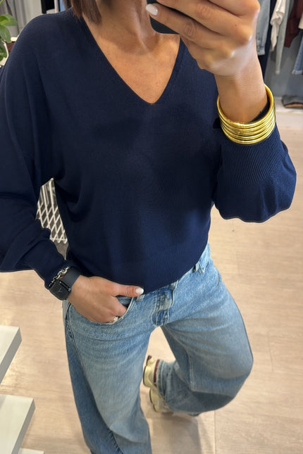 Maglia scollo a V blu