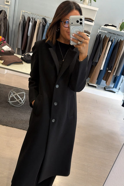 Cappotto Lungo Monopetto Nero Ak
