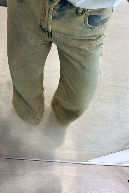 Jeans wide leg sfumato sabbia