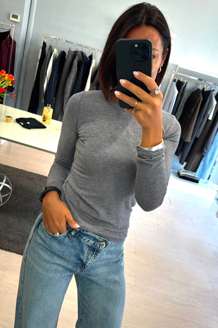 Maglia girocollo grigio melange kn