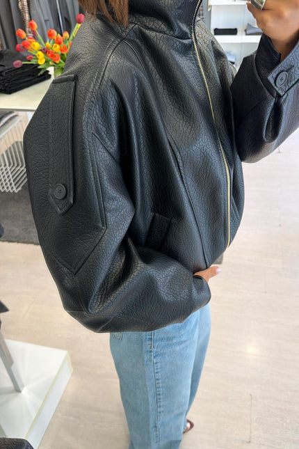 Bomber nero ecopelle martellata kk