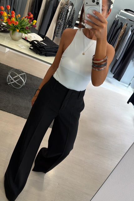 Pantalone dritto nero completo giacca asimmetrica kk
