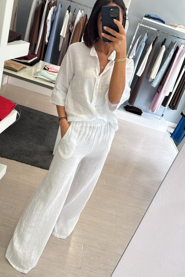 Camicia coreana in lino bianca sl