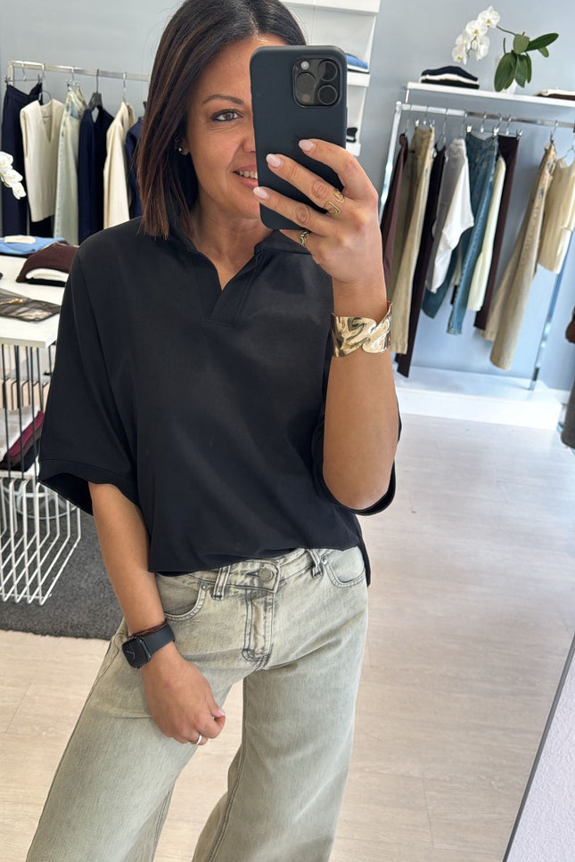 Polo boxy fit in cotone nera