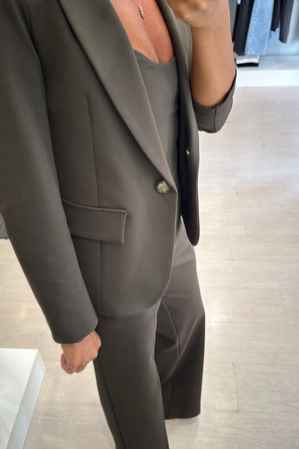 Giacca slim completo punto milano verde militare kn