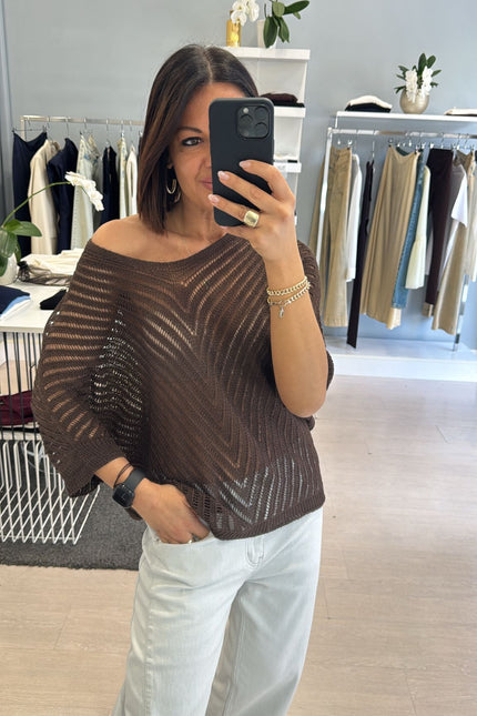 Maglia traforata cioccolato