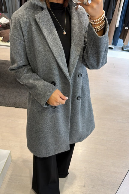Cappotto Doppiopetto Grigio Melange Ak