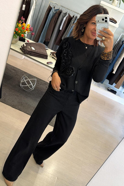 Gilet nero in maglia con ricamo kk