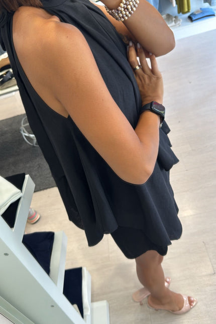 Camicia asimmetrica lino e viscosa nera kk
