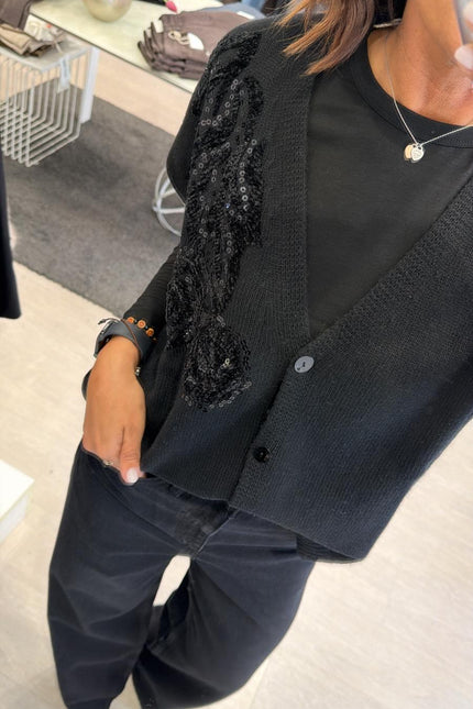 Gilet nero in maglia con ricamo kk