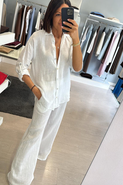 Pantalone dritto in lino bianco sl