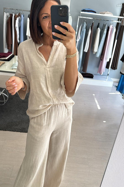 Camicia coreana in lino sabbia sl