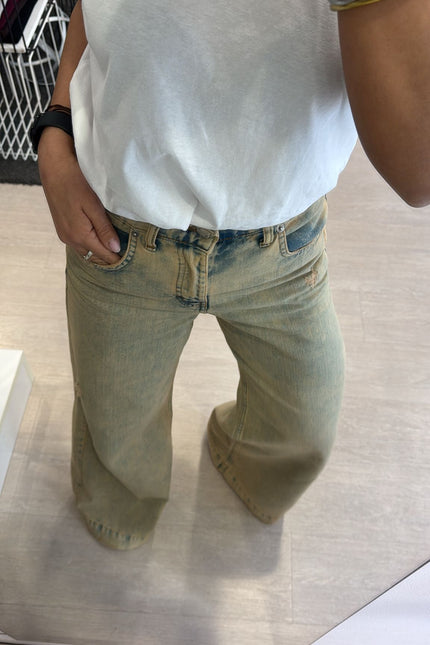 Jeans wide leg sfumato sabbia