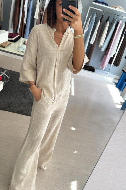 Camicia coreana in lino sabbia sl