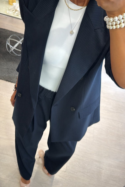 Pantalone completo gessato blue navy kn