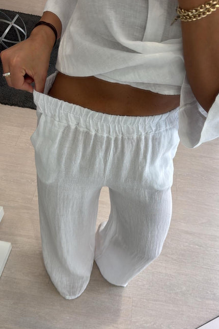 Pantalone dritto in lino bianco sl