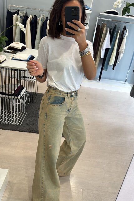 Jeans wide leg sfumato sabbia