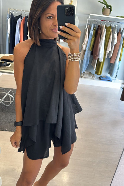 Camicia asimmetrica lino e viscosa nera kk