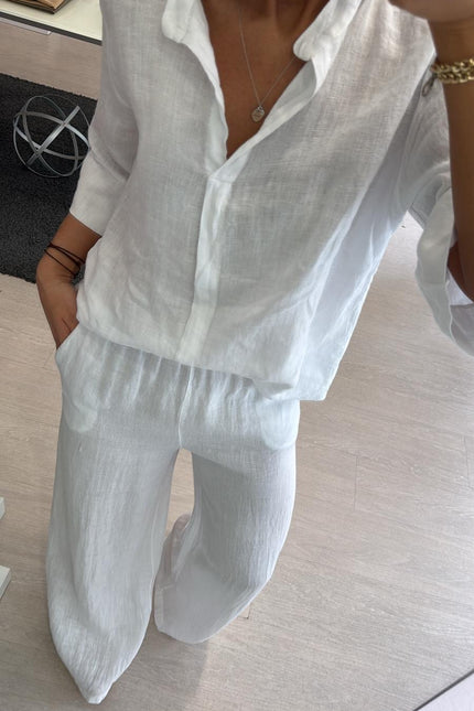 Pantalone dritto in lino bianco sl
