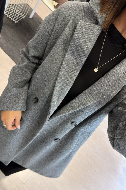 Cappotto Doppiopetto Grigio Melange Ak