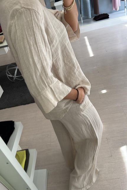 Camicia coreana in lino sabbia sl