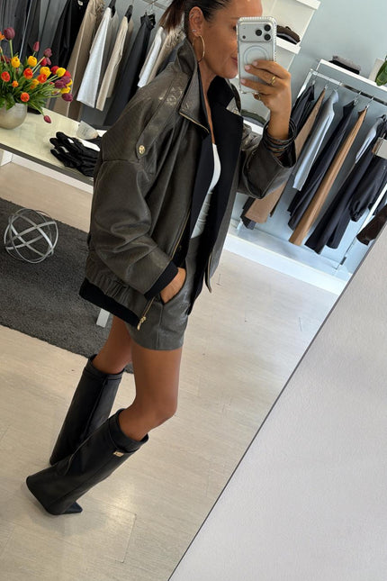 Bomber piombo in ecopelle intrecciata kk
