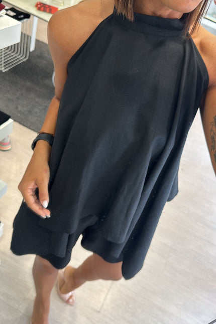 Camicia asimmetrica lino e viscosa nera kk