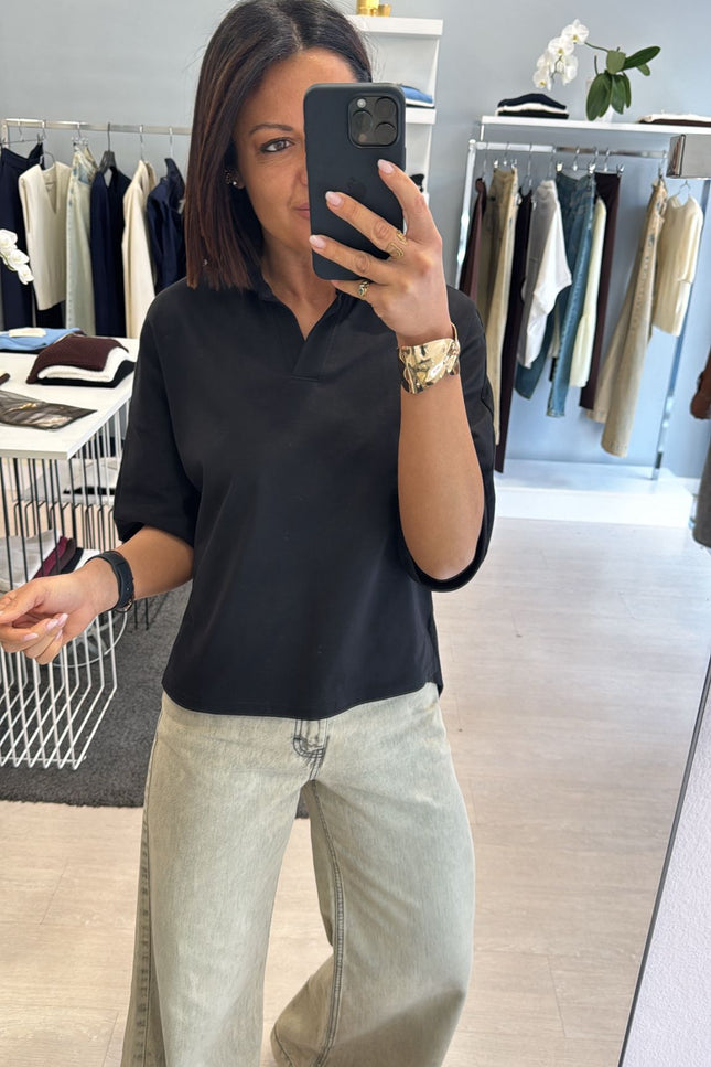 Polo boxy fit in cotone nera