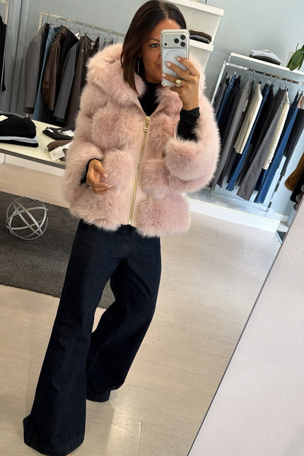 Pelliccia eco con dettagli leather-effect rosa yl