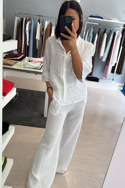 Pantalone dritto in lino bianco sl