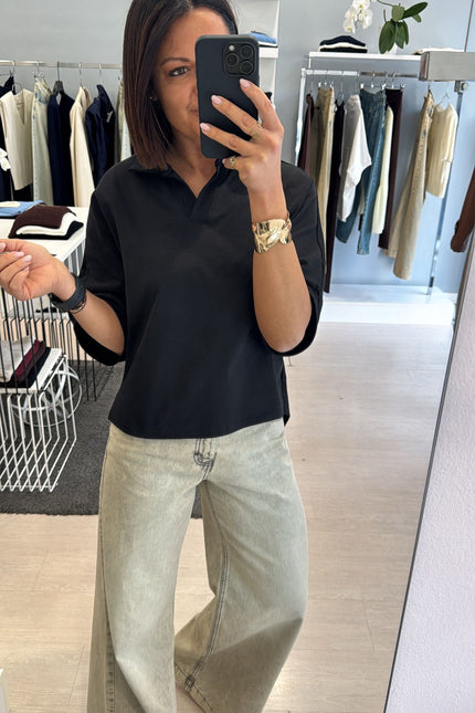 Polo boxy fit in cotone nera