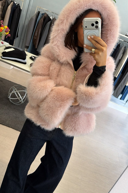 Pelliccia eco con dettagli leather-effect rosa yl