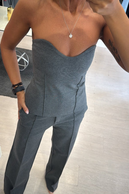 Top bustier completo punto milano grigio medio kn