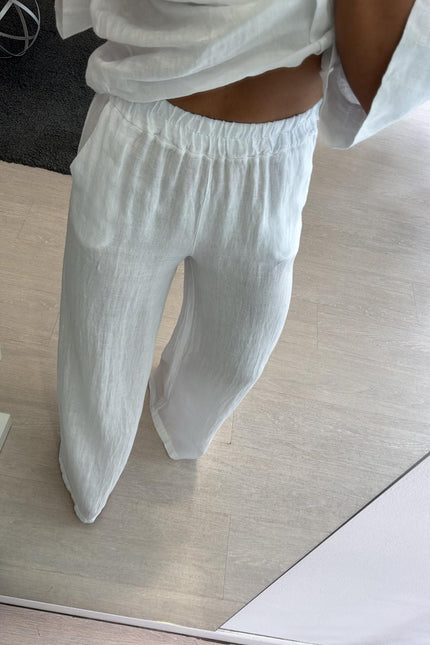 Pantalone dritto in lino bianco sl