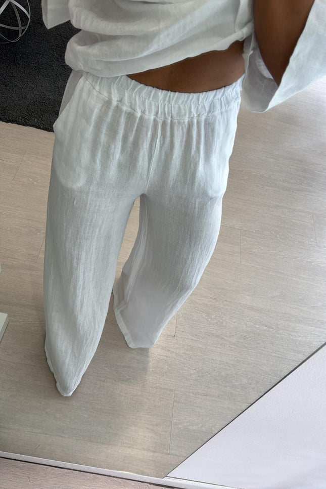 Pantalone dritto in lino bianco sl