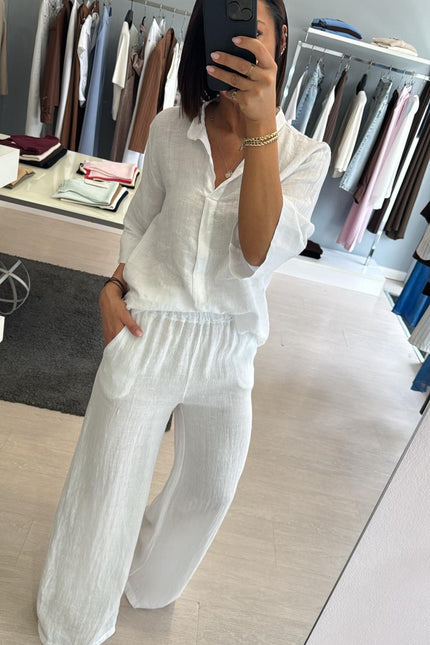 Pantalone dritto in lino bianco sl