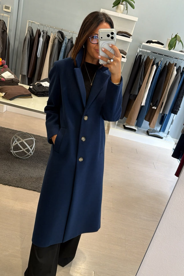 Cappotto Lungo Monopetto Blue Ak