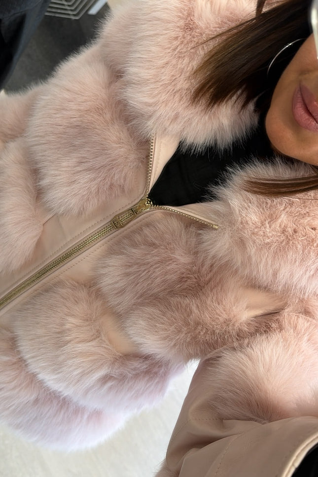 Pelliccia eco con dettagli leather-effect rosa yl