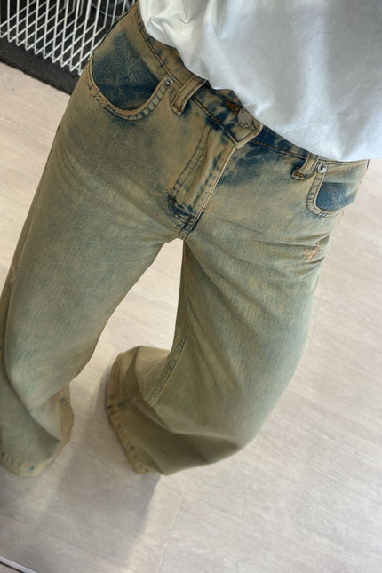 Jeans wide leg sfumato sabbia