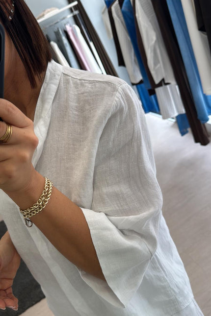 Camicia coreana in lino bianca sl