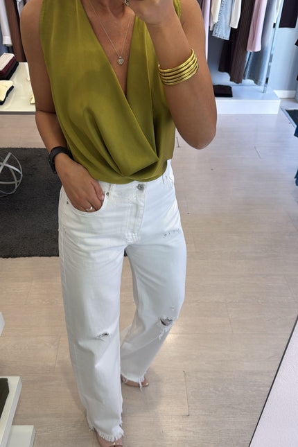 Jeans straight strappi bianco kn