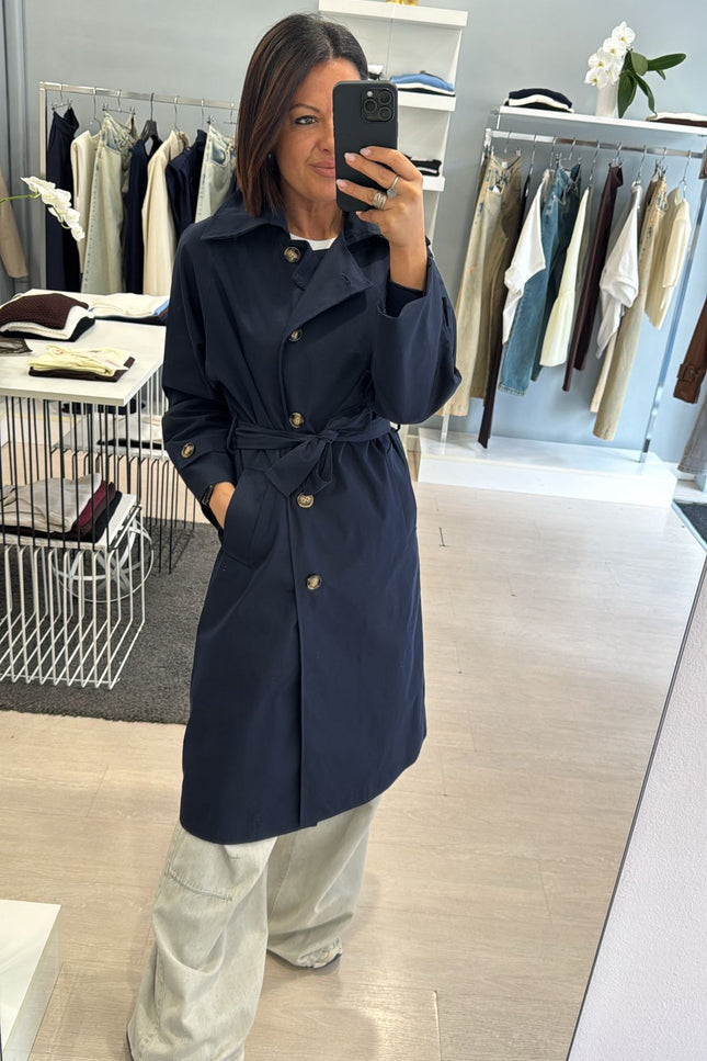 Trench coat blu navy con cintura